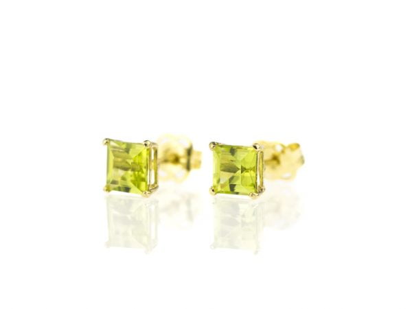 ear studs peridot gold square princess cut green adfk jewellery 1511 on white