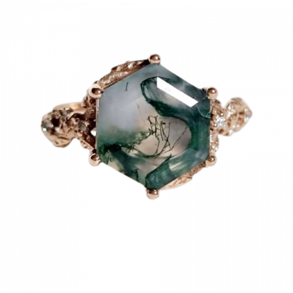 Inel Floral Agate Moss si Diamante 6