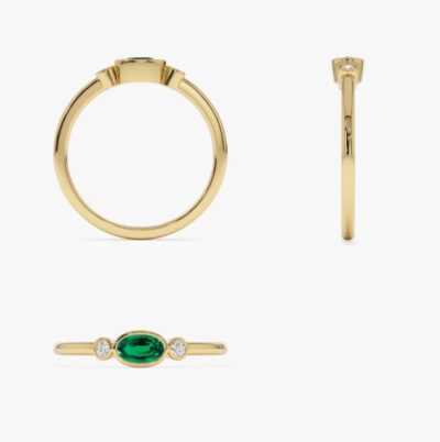 Inel Trilogy Bezel cu smarald oval si diamante - imagine 2
