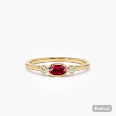 Inel Trilogy bezel cu rubin si diamante