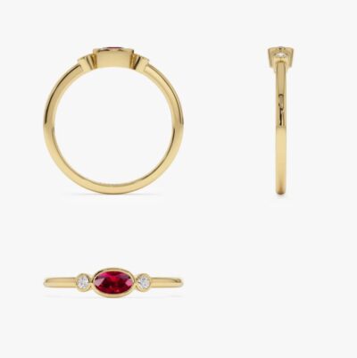 Inel Trilogy bezel cu rubin si diamante - imagine 2