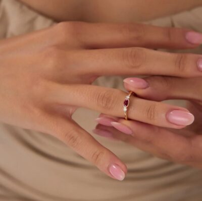 Inel Trilogy bezel cu rubin si diamante - imagine 5
