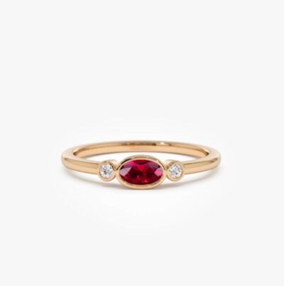 Inel Trilogy bezel cu rubin si diamante - imagine 4