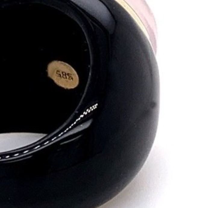 Noir Rosé — Inel statement cu cuarț roz 16 mm, montură din aur roz 585 și bandă din agat negru - imagine 4