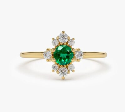 Inel de logodna cu smarald si diamante naturale