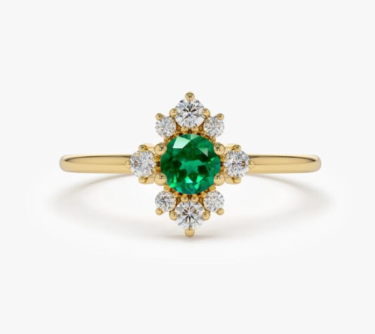 Inel de logodna cu smarald si diamante naturale