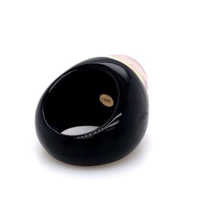 Noir Rosé — Inel statement cu cuarț roz 16 mm, montură din aur roz 585 și bandă din agat negru - imagine 3