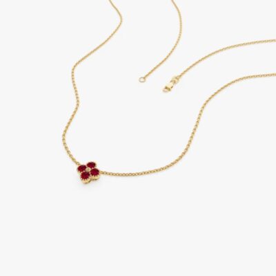 Lant aur si medalion cu rubine naturale Red Clover - imagine 2