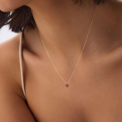 Lant aur si medalion cu rubine naturale Red Clover - imagine 6