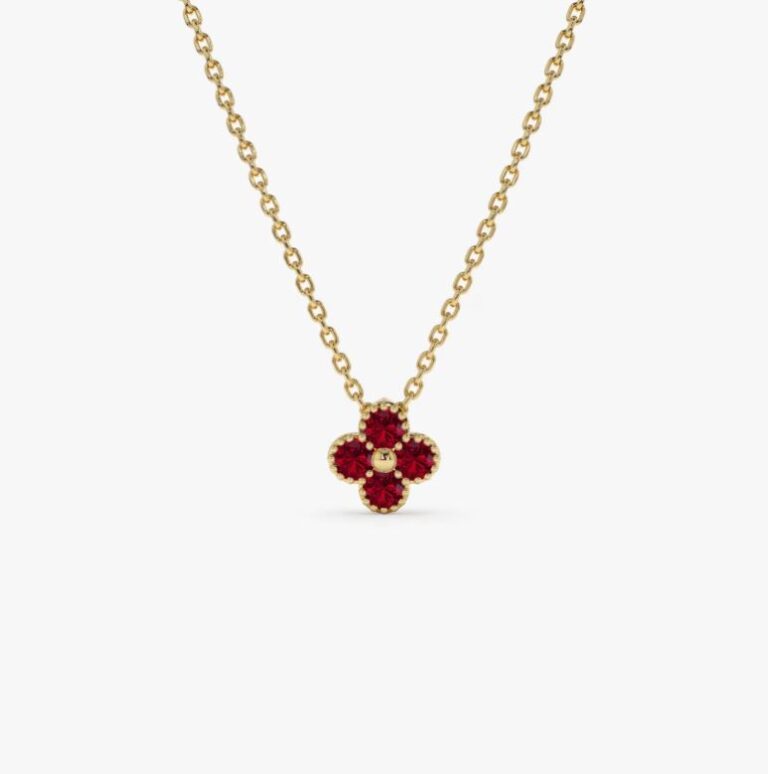 Lant aur si medalion cu rubine naturale Red Clover