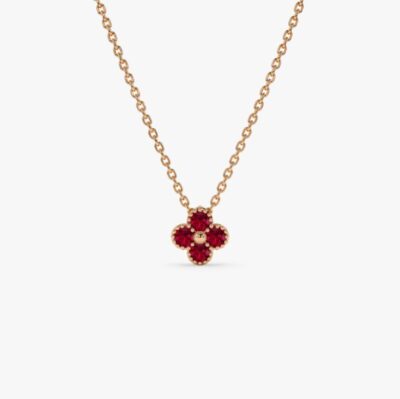 Lant aur si medalion cu rubine naturale Red Clover - imagine 3