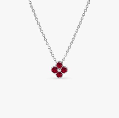 Lant aur si medalion cu rubine naturale Red Clover - imagine 4