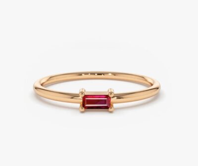 Inel Ruby Baguette din aur cu rubin natural - imagine 4