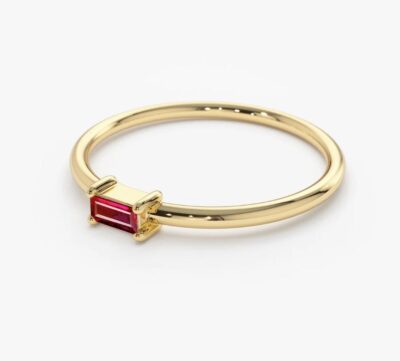 Inel Ruby Baguette din aur cu rubin natural - imagine 2